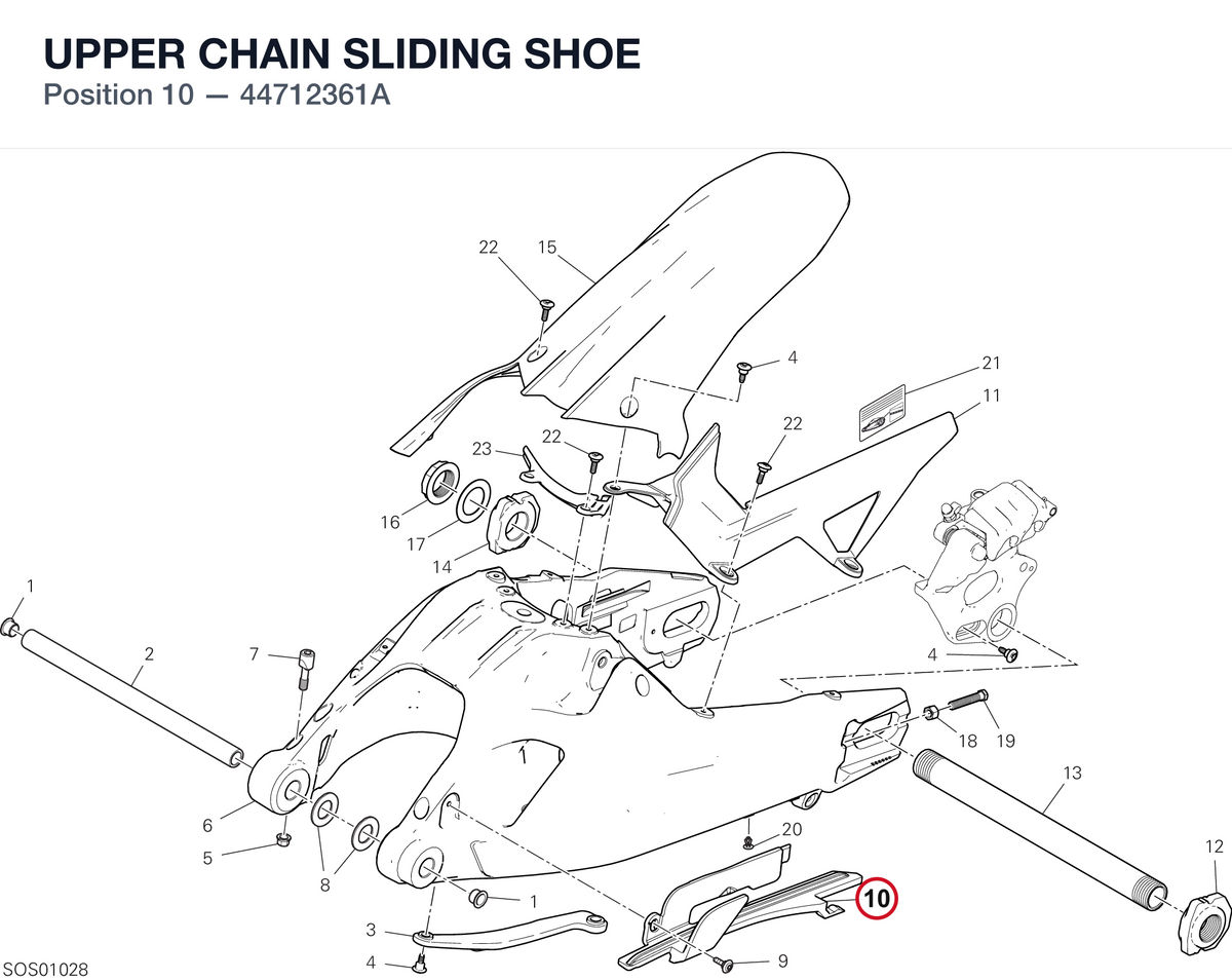 UPPER CHAIN SLIDING SHOE 44712361A diagram position