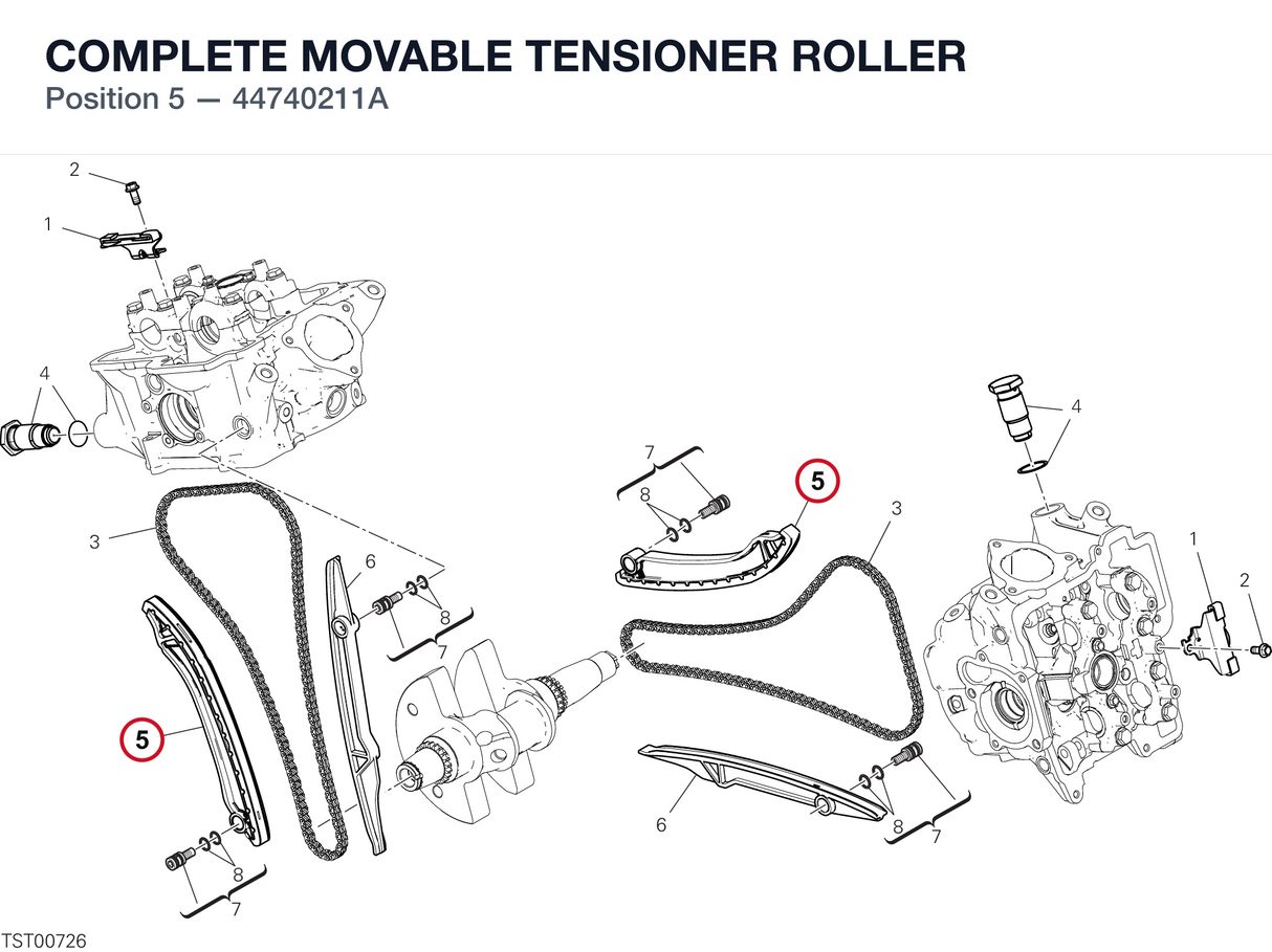 COMPLETE MOVABLE TENSIONER ROLLER 44740211A diagram position