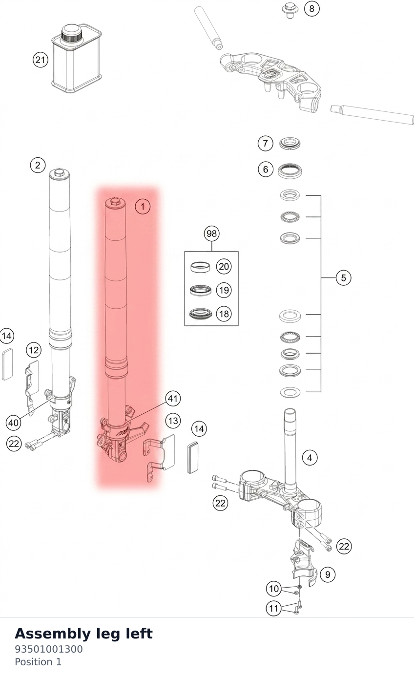 Diagram preview: Assembly leg left (93501001300)