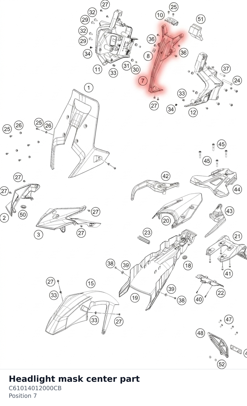 Diagram preview: Headlight mask center part (C61014012000CB)