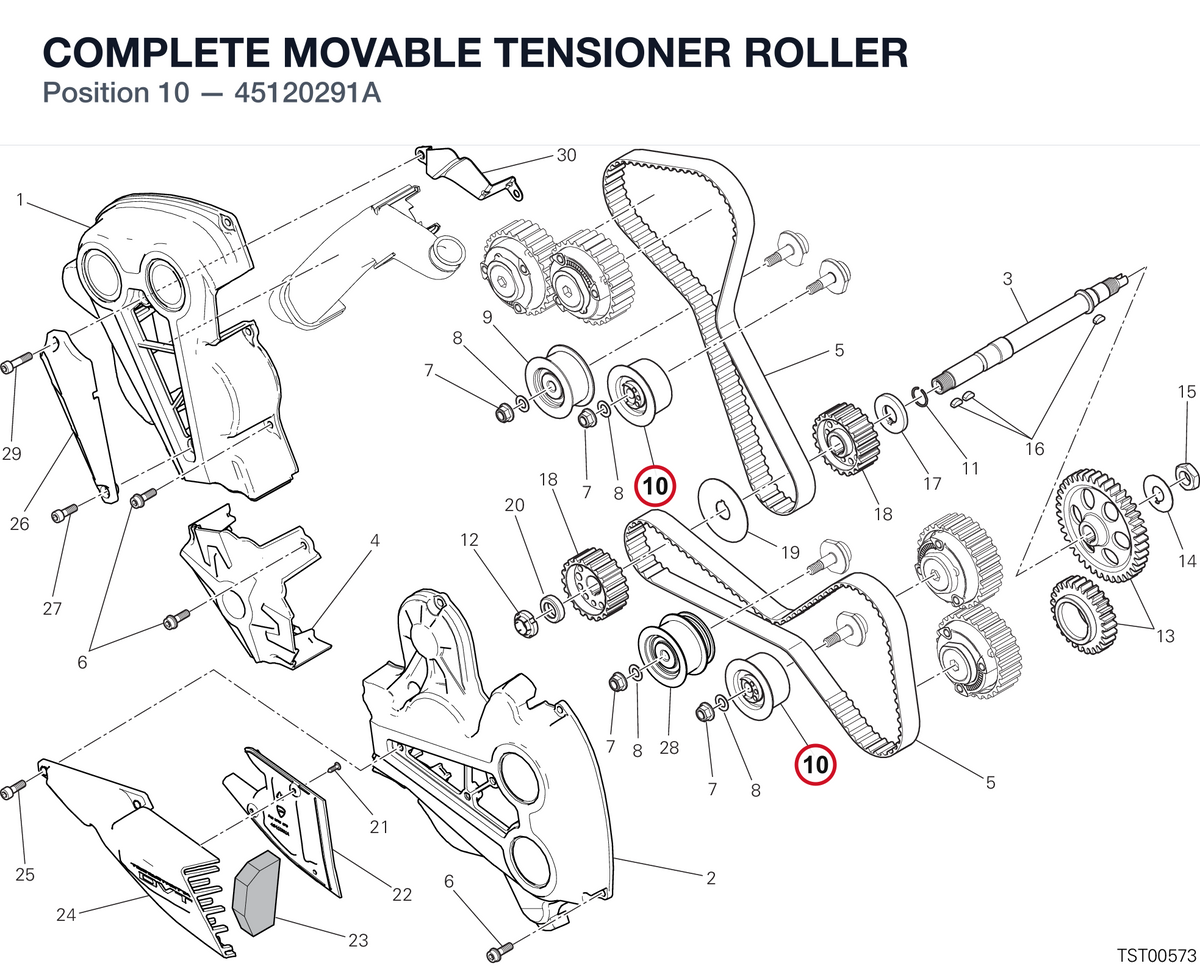 COMPLETE MOVABLE TENSIONER ROLLER 45120291A diagram position