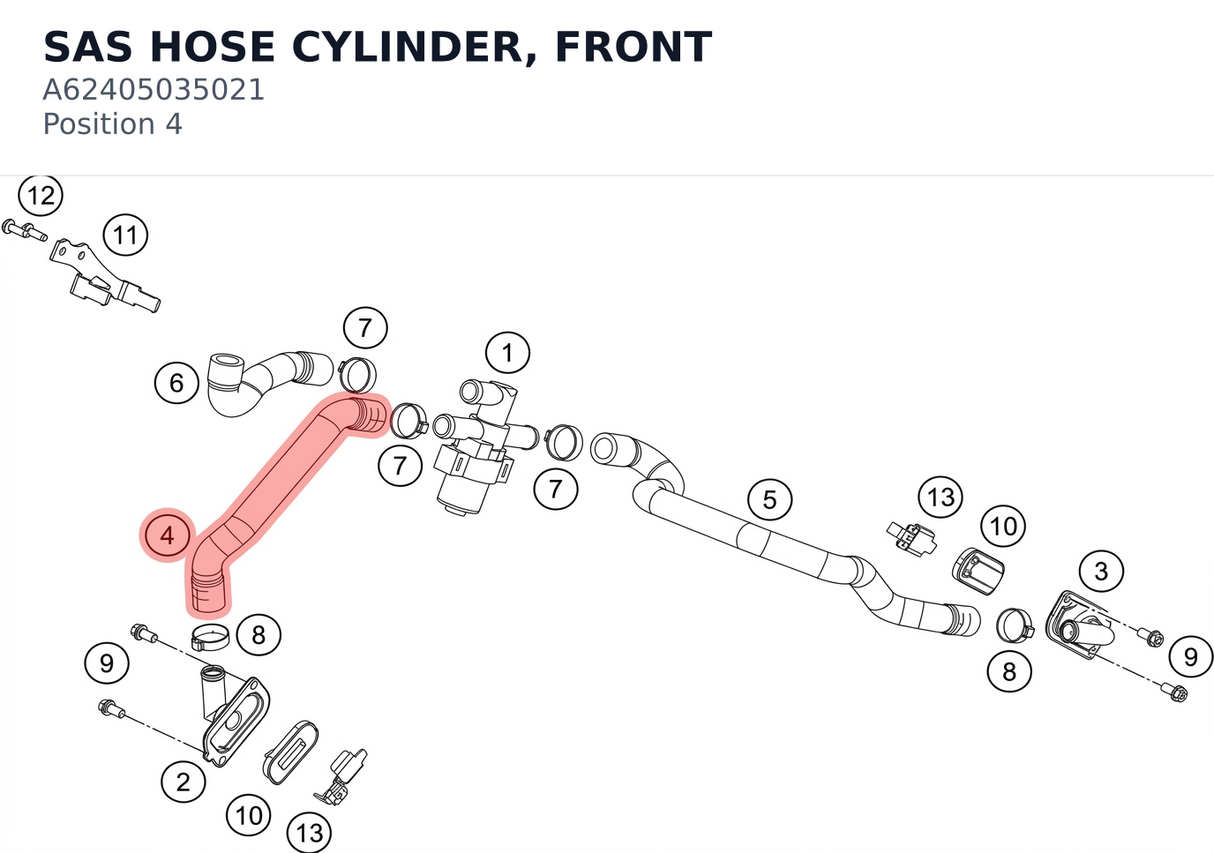 Diagram preview: SAS HOSE CYLINDER, FRONT (A62405035021)