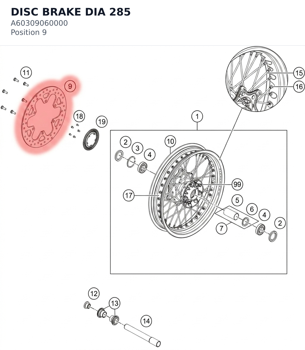 Diagram preview: DISC BRAKE DIA 285 (A60309060000)