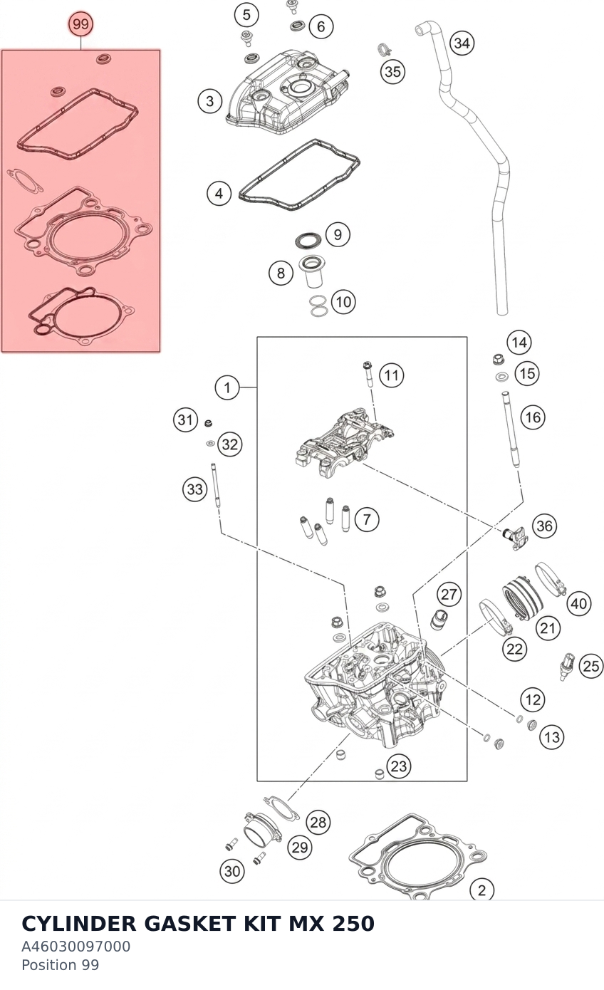 Diagram preview: CYLINDER GASKET KIT MX 250 (A46030097000)