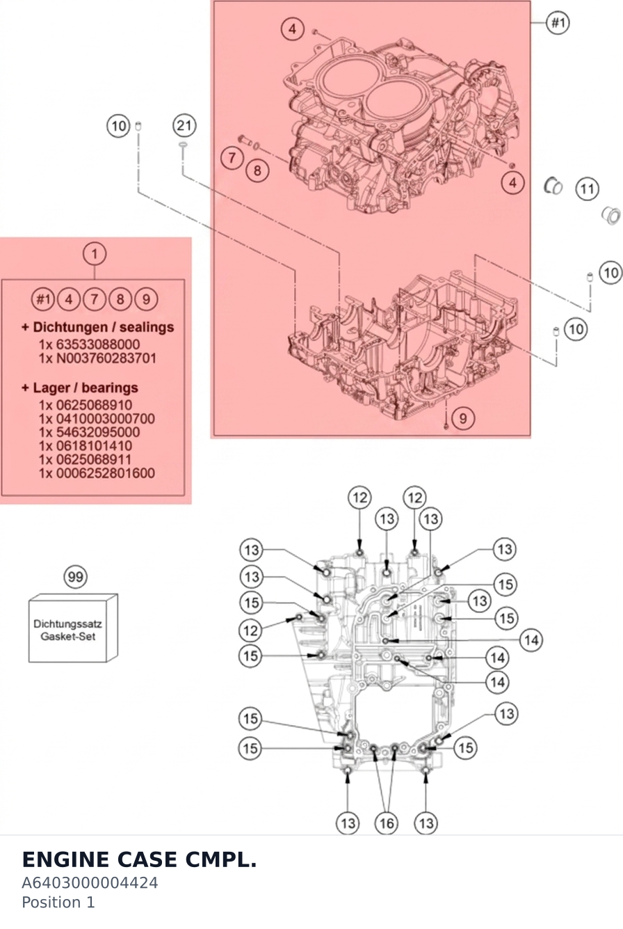 Diagram preview: ENGINE CASE CMPL. (A6403000004424)