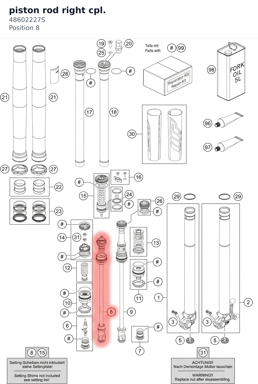 Diagram preview: piston rod right cpl. (48602227S)