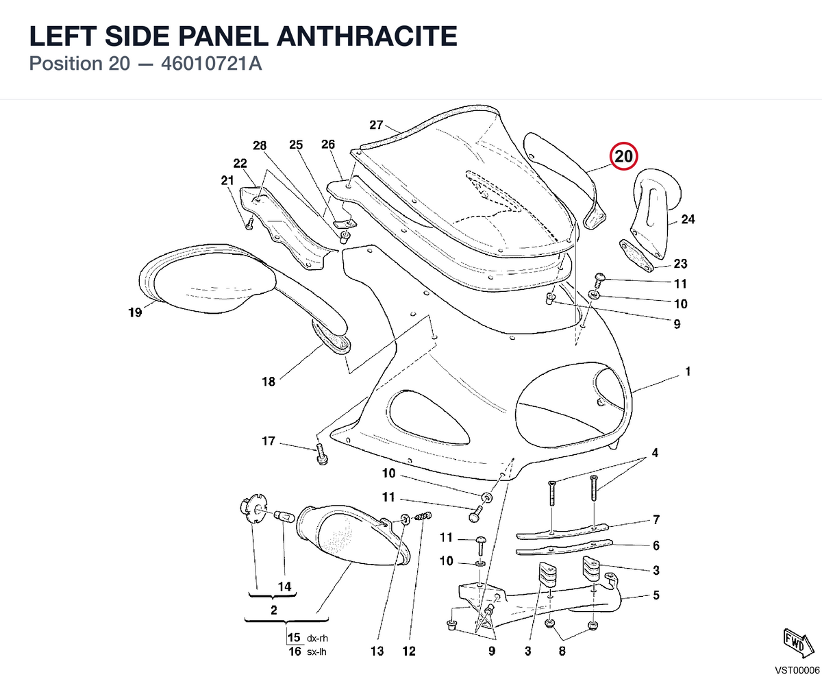 LEFT SIDE PANEL ANTHRACITE 46010721A diagram position