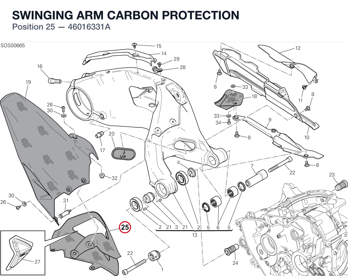 SWINGING ARM CARBON PROTECTION 46016331A diagram position