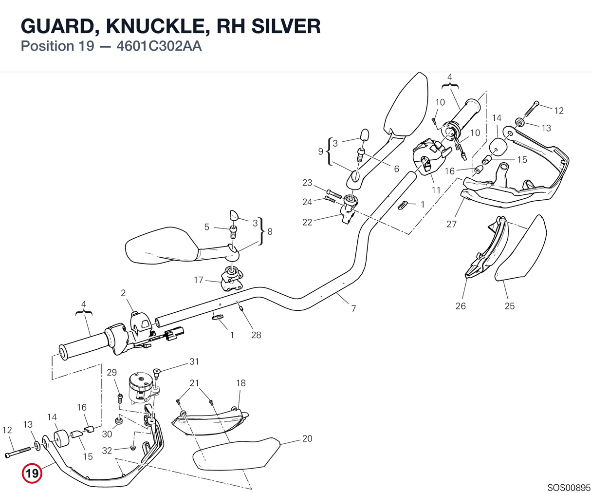 GUARD, KNUCKLE, RH SILVER 4601C302AA diagram position