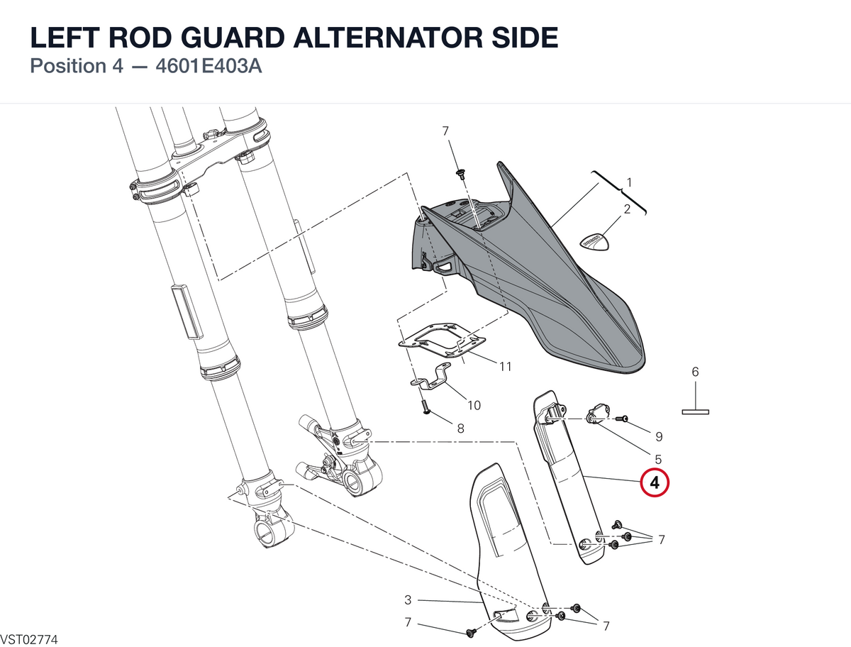 LEFT ROD GUARD ALTERNATOR SIDE 4601E403A diagram position