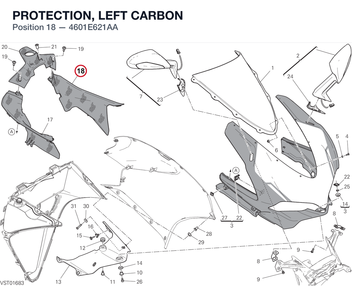 PROTECTION, LEFT CARBON 4601E621AA diagram position