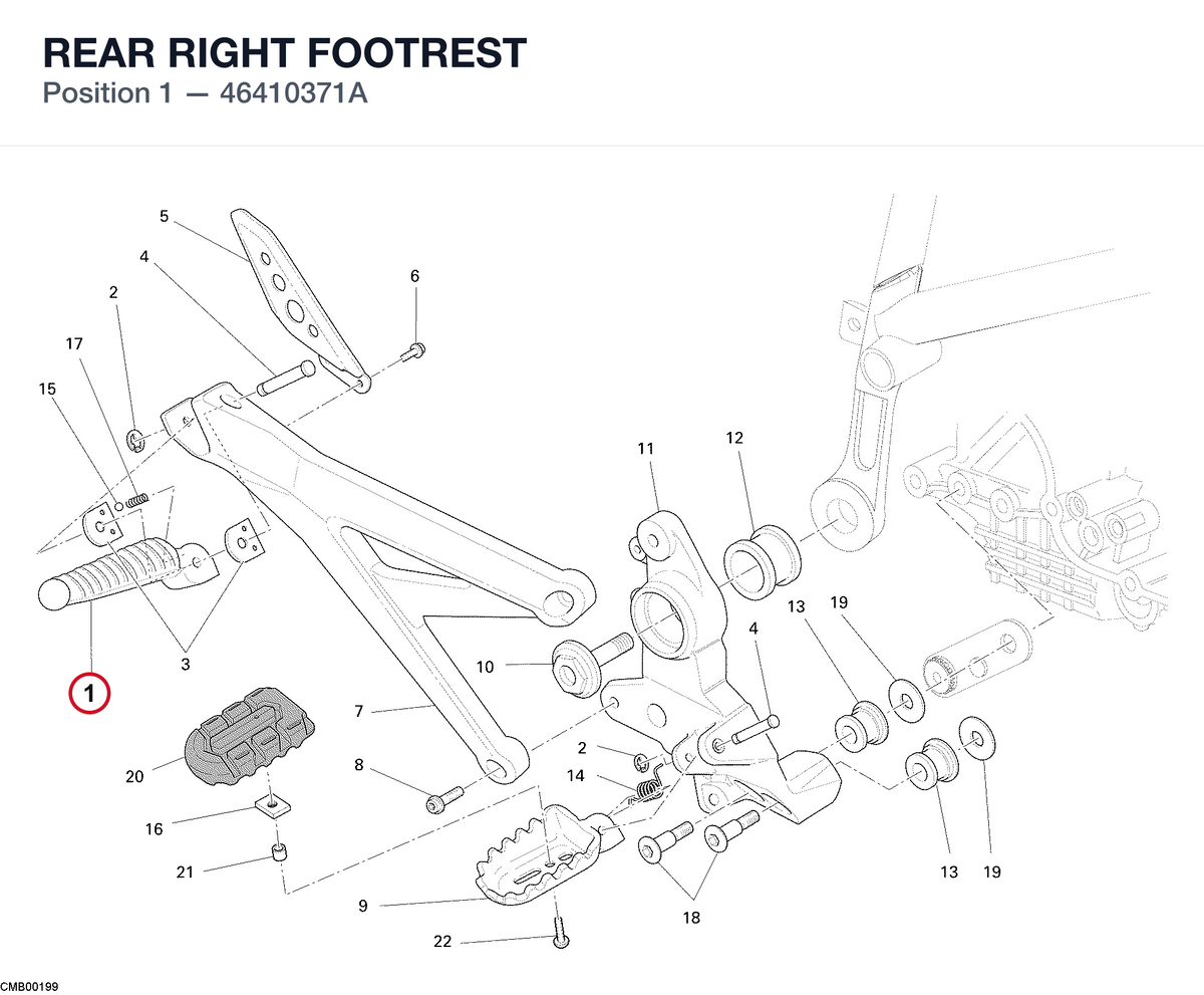 REAR RIGHT FOOTREST 46410371A diagram position