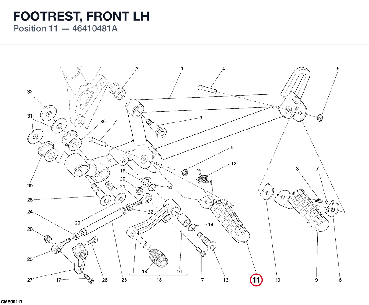 FOOTREST, FRONT LH 46410481A diagram position