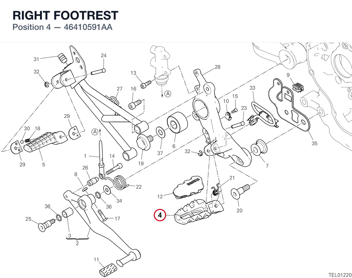 RIGHT FOOTREST 46410591AA diagram position