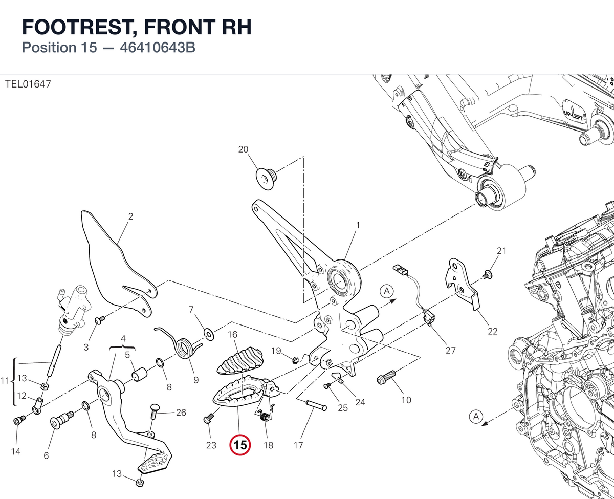FOOTREST, FRONT RH 46410643B diagram position