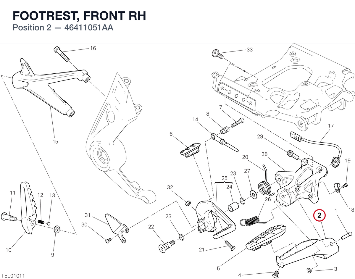 FOOTREST, FRONT RH 46411051AA diagram position