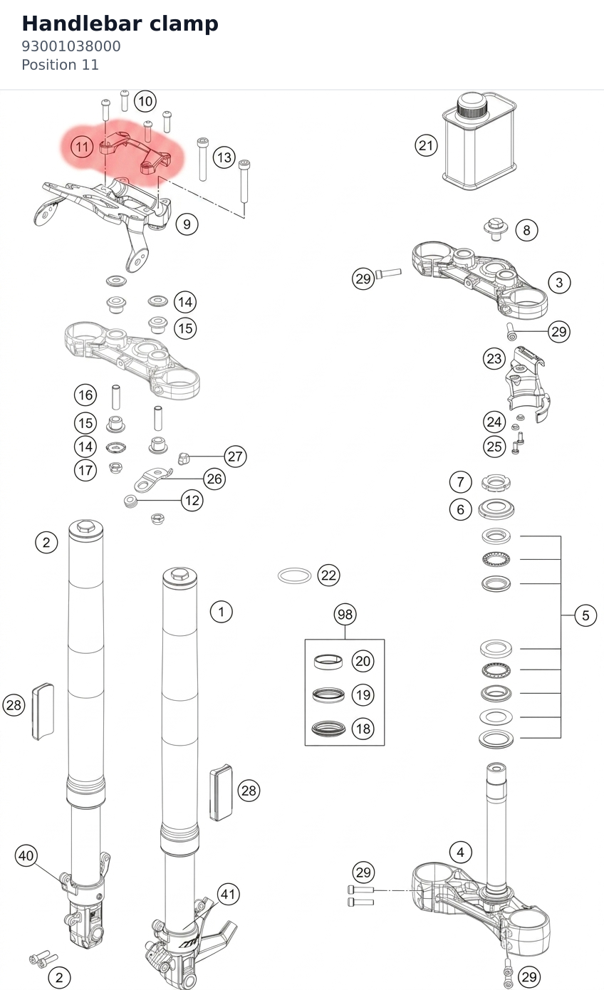 Diagram preview: Handlebar clamp (93001038000)