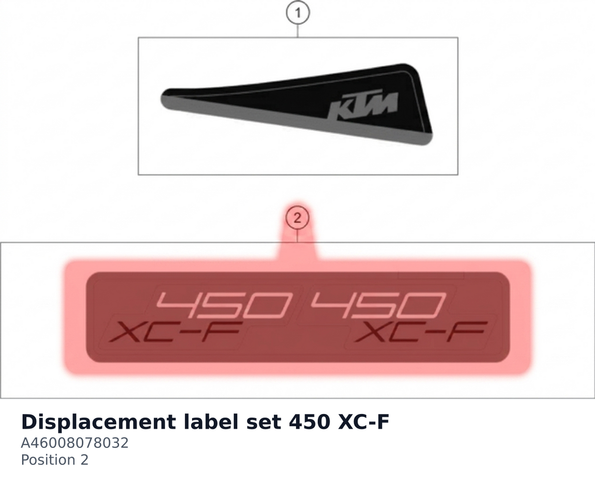 Diagram preview: Displacement label set 450 XC-F (A46008078032)