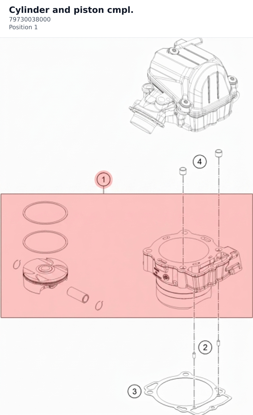 Diagram preview: Cylinder and piston cmpl. (79730038000)