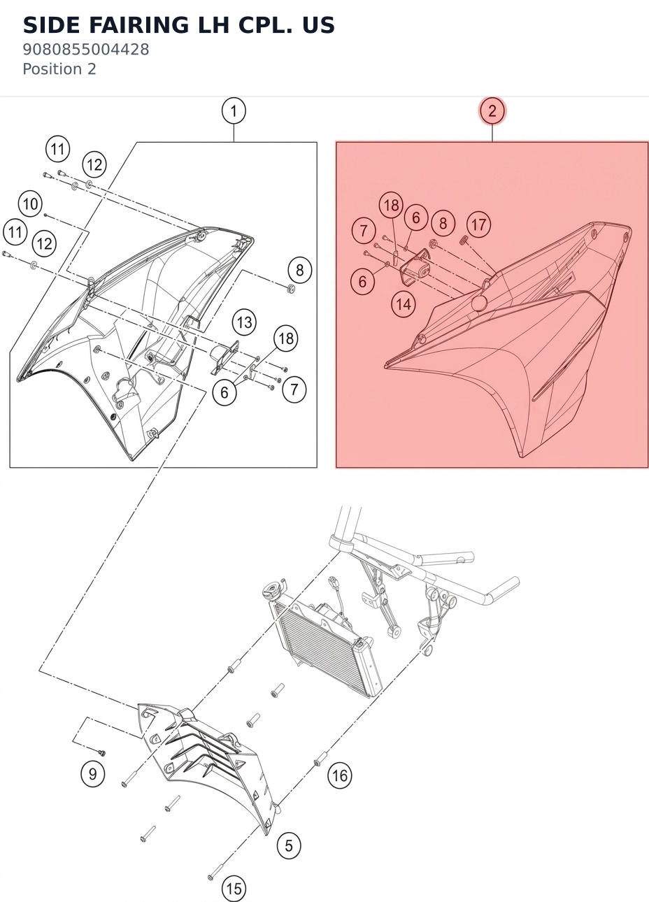 Diagram preview: SIDE FAIRING LH CPL. US (9080855004428)