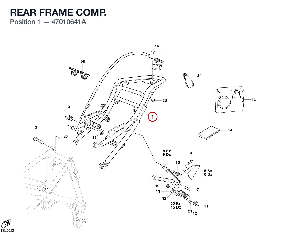 REAR FRAME COMP. 47010641A diagram position