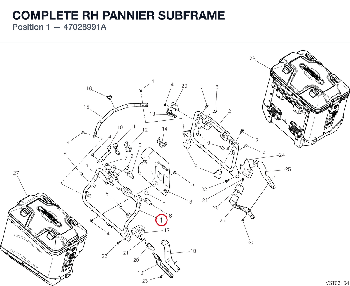 COMPLETE RH PANNIER SUBFRAME 47028991A diagram position