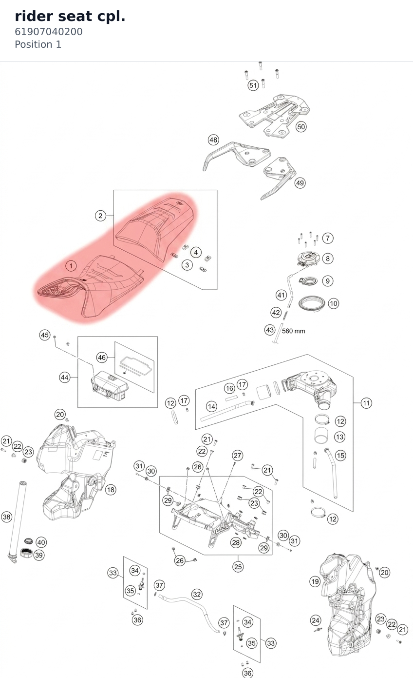 Diagram preview: rider seat cpl. (61907040200)