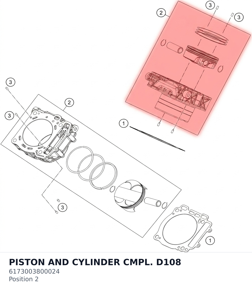 Diagram preview: PISTON AND CYLINDER CMPL. D108 (6173003800024)