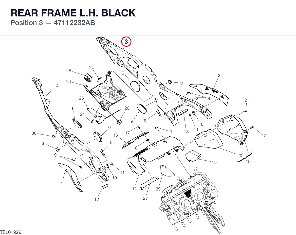 REAR FRAME L.H. BLACK 47112232AB diagram position