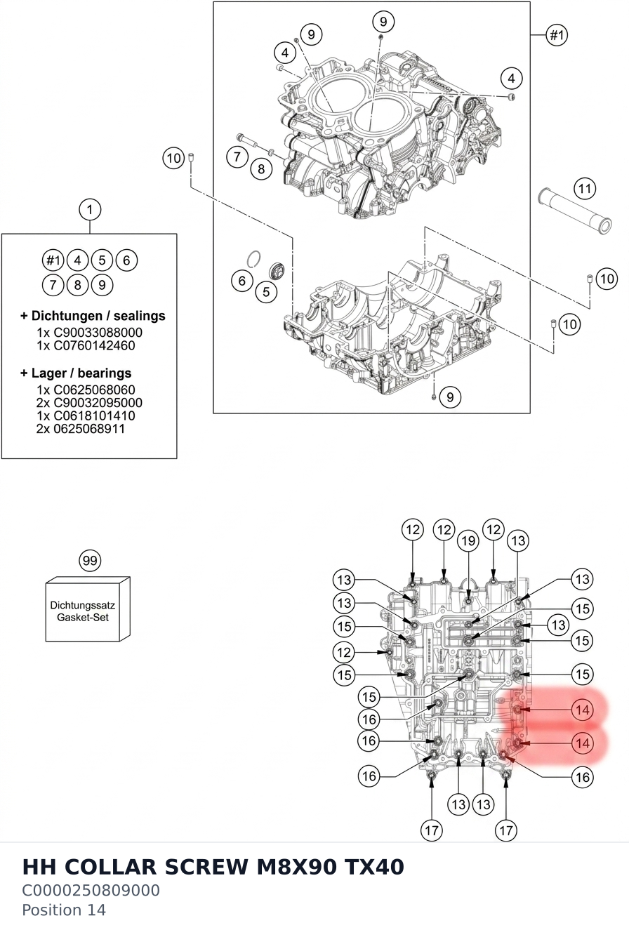 Diagram preview: HH COLLAR SCREW M8X90 TX40 (C0000250809000)