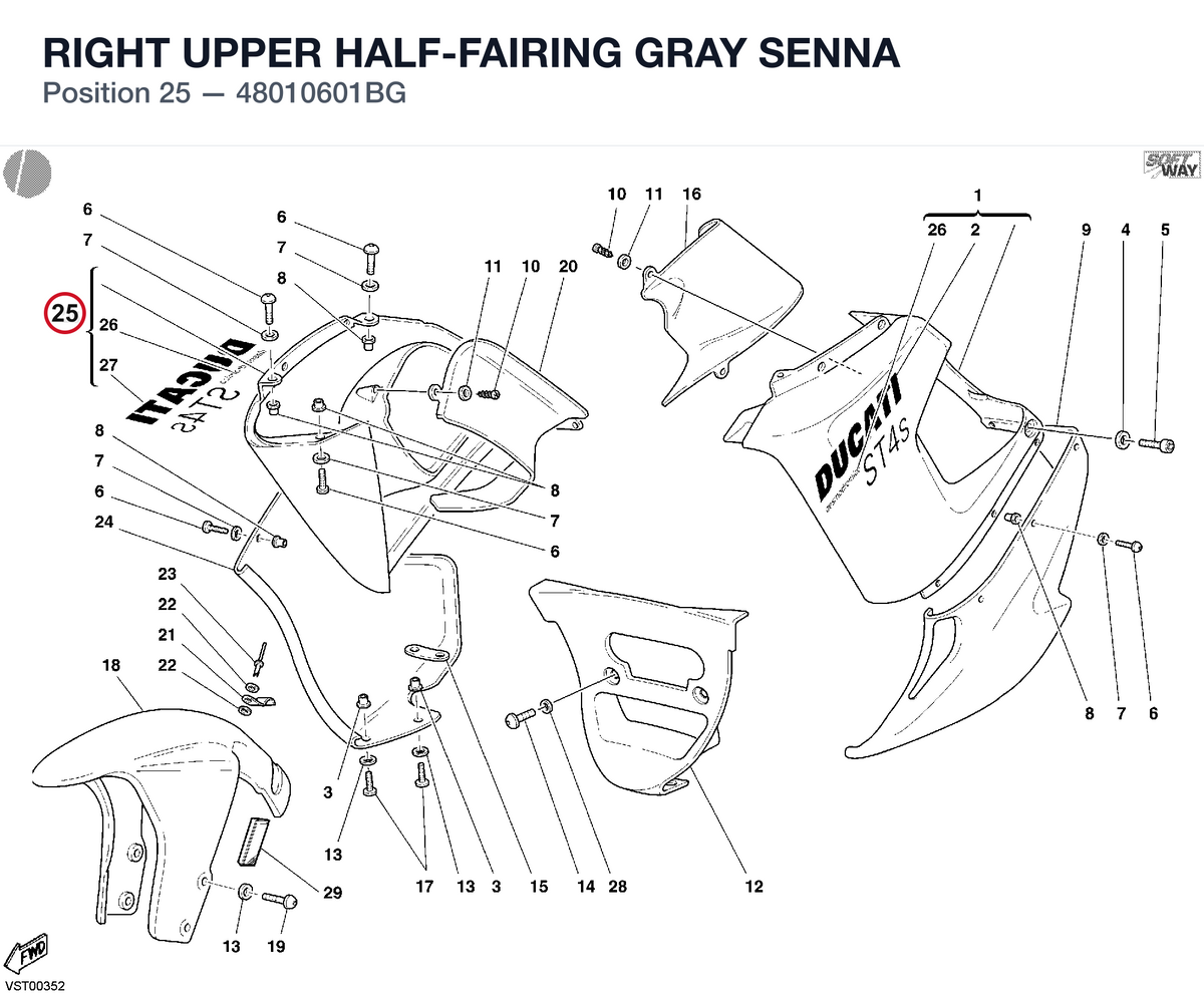 RIGHT UPPER HALF-FAIRING GRAY SENNA 48010601BG diagram position