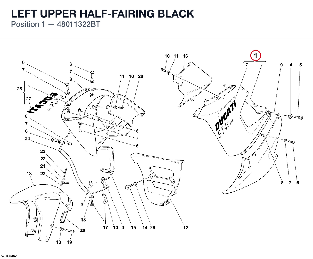 LEFT UPPER HALF-FAIRING BLACK