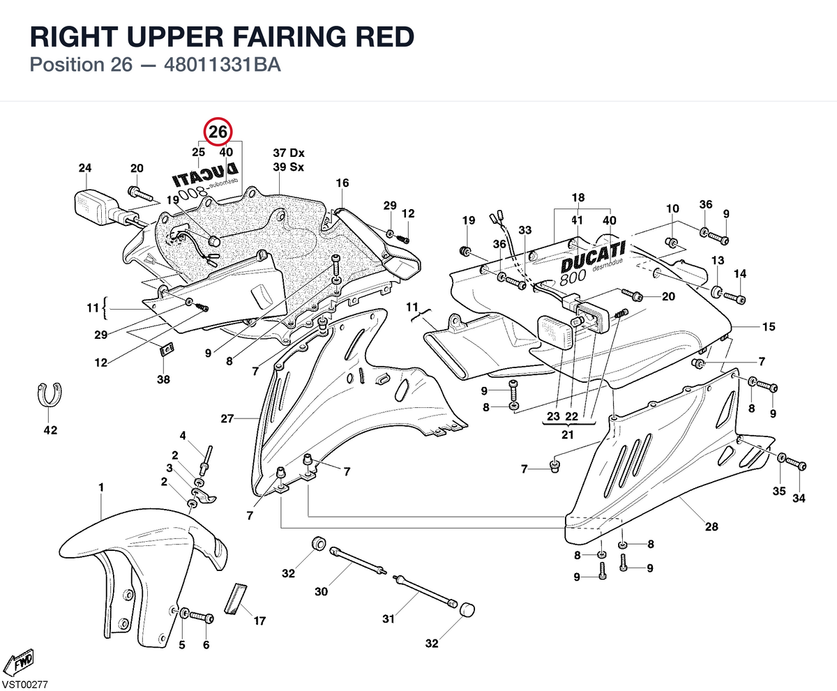 RIGHT UPPER FAIRING RED 48011331BA diagram position