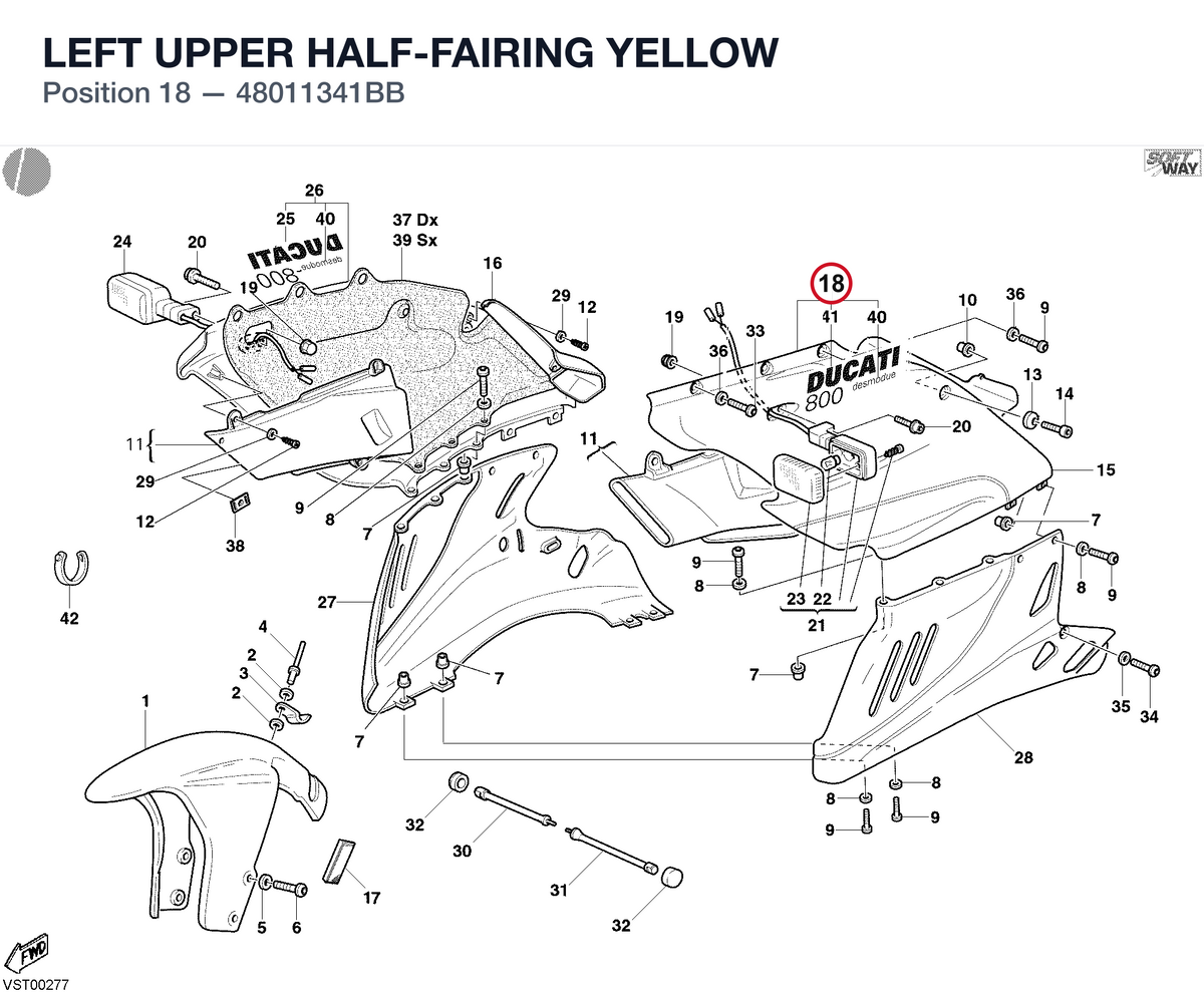LEFT UPPER HALF-FAIRING YELLOW 48011341BB diagram position