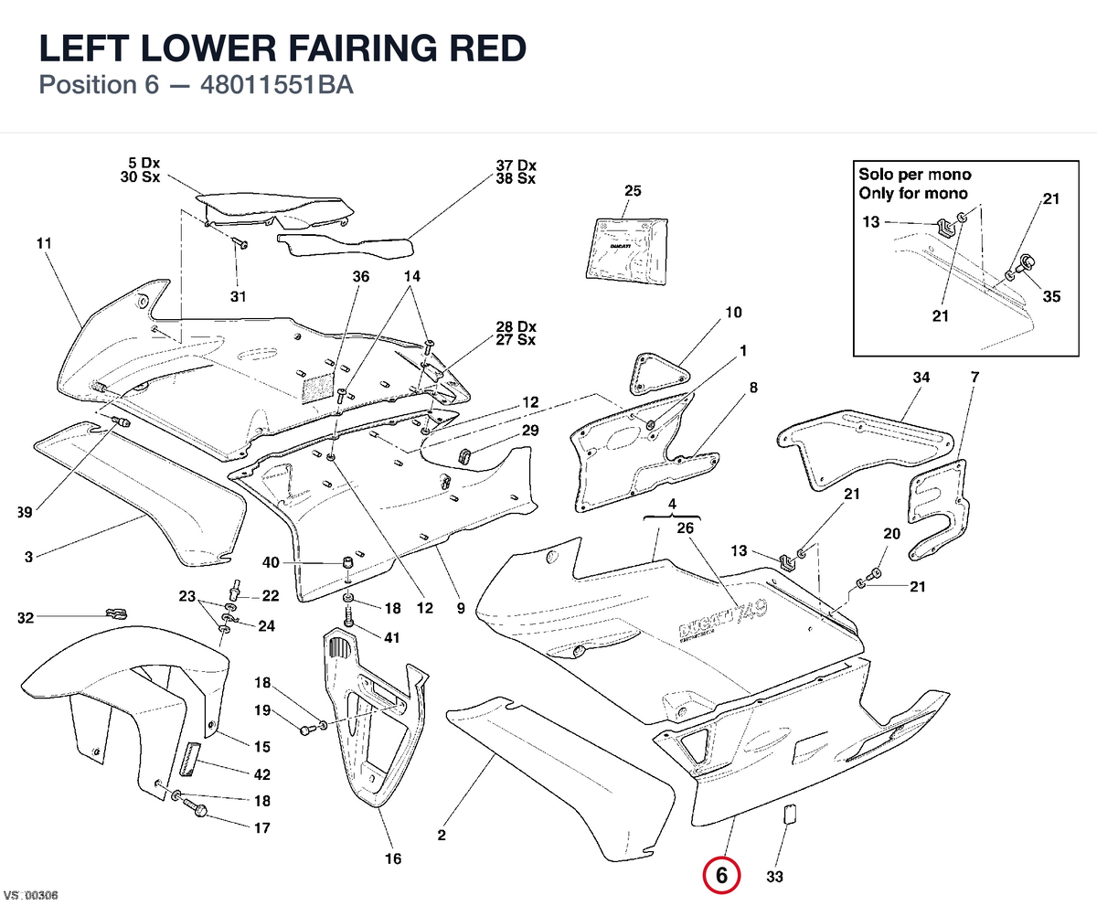 LEFT LOWER FAIRING RED 48011551BA diagram position