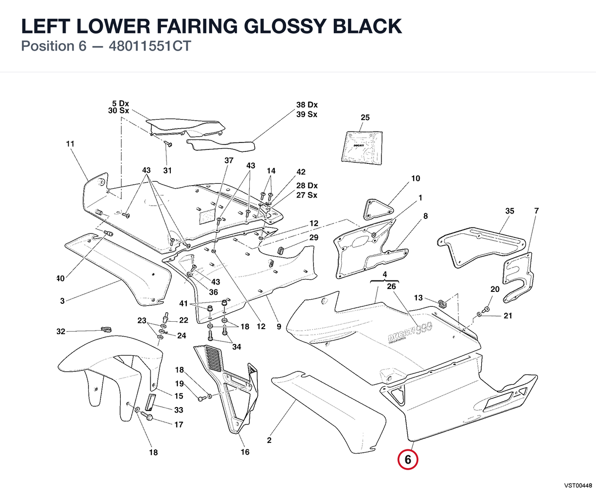 LEFT LOWER FAIRING GLOSSY BLACK 48011551CT diagram position