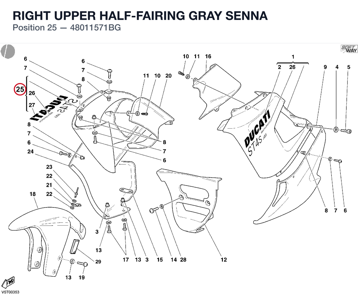 RIGHT UPPER HALF-FAIRING GRAY SENNA 48011571BG diagram position