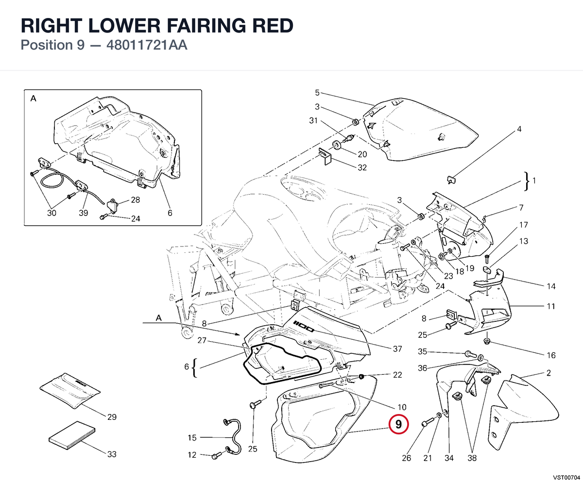 RIGHT LOWER FAIRING RED 48011721AA diagram position