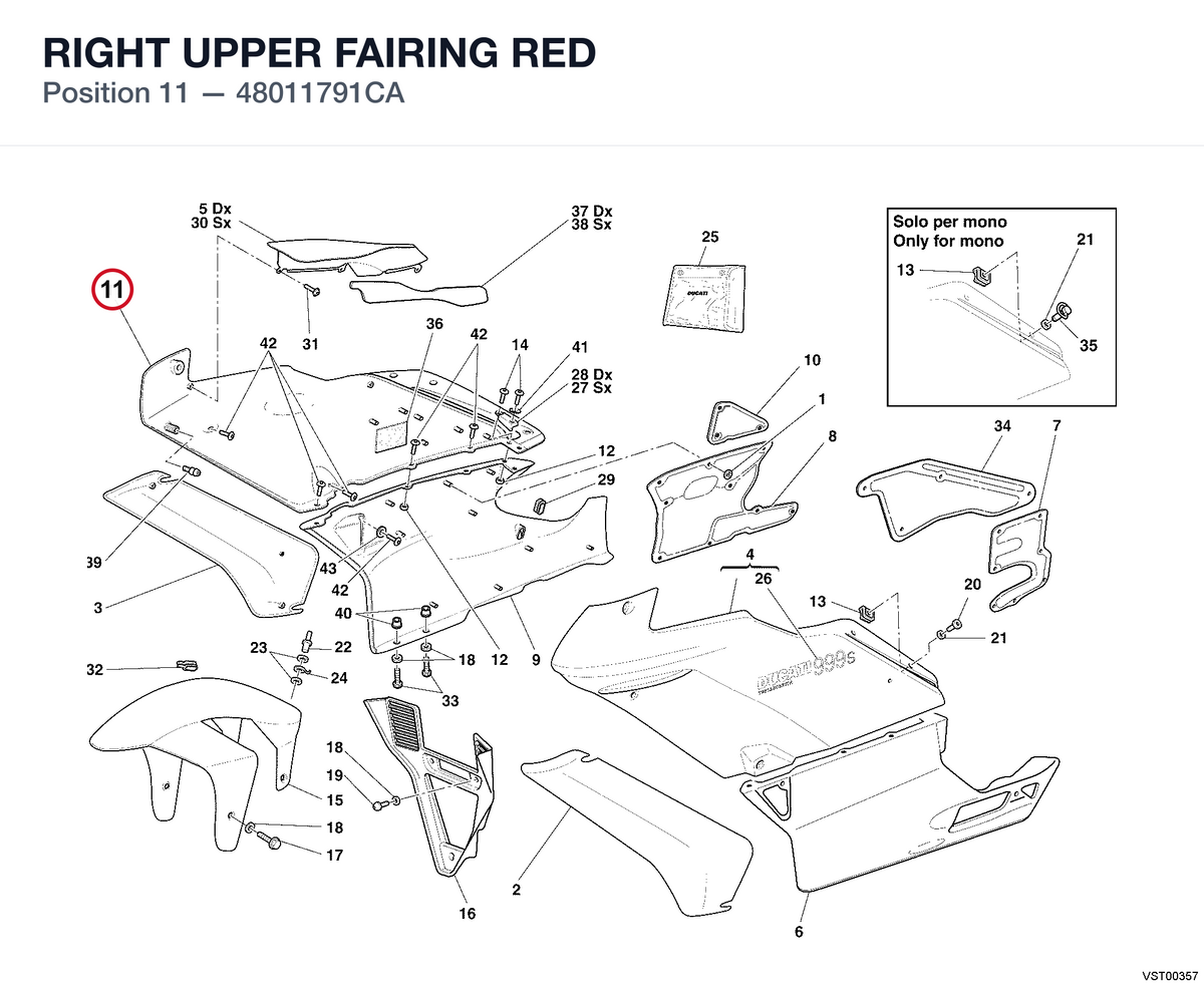 RIGHT UPPER FAIRING RED 48011791CA diagram position
