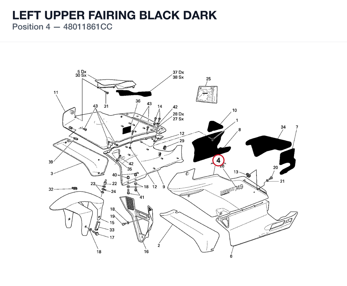 LEFT UPPER FAIRING BLACK DARK 48011861CC diagram position