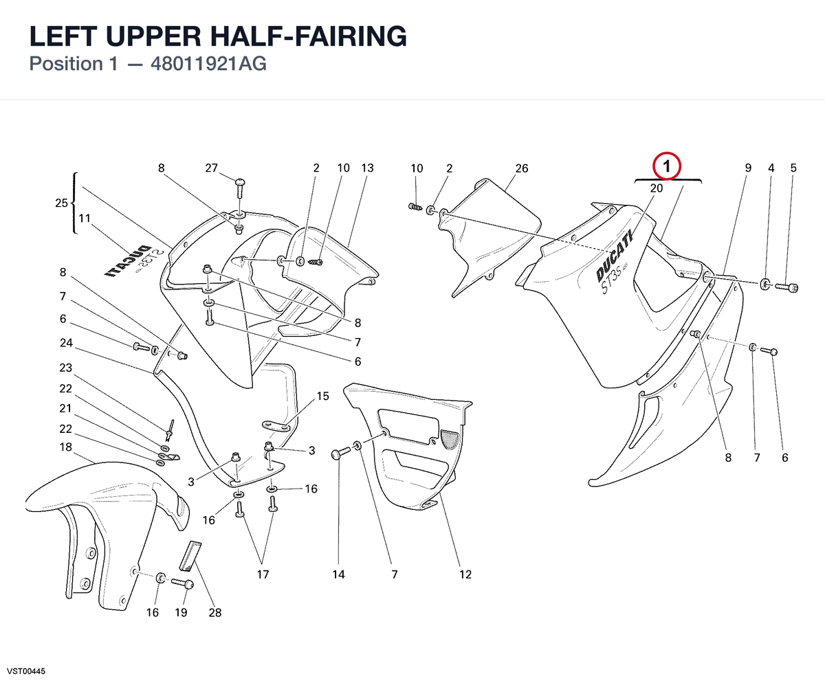 LEFT UPPER HALF-FAIRING 48011921AG diagram position