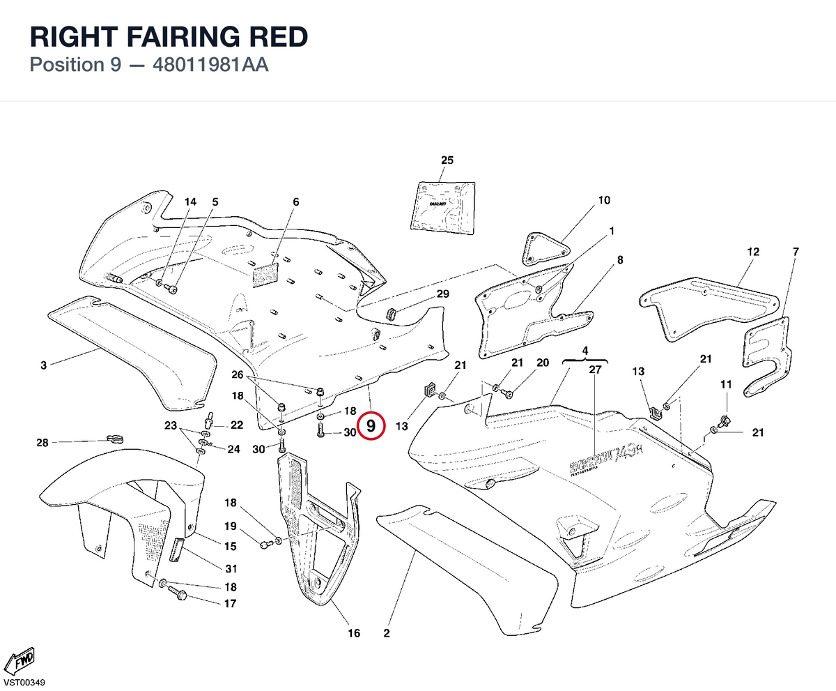 RIGHT FAIRING RED 48011981AA diagram position