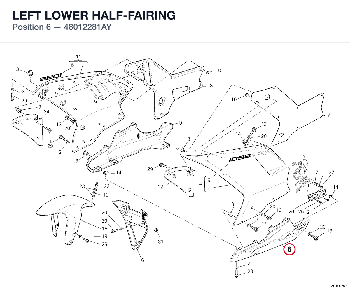 LEFT LOWER HALF-FAIRING 48012281AY diagram position