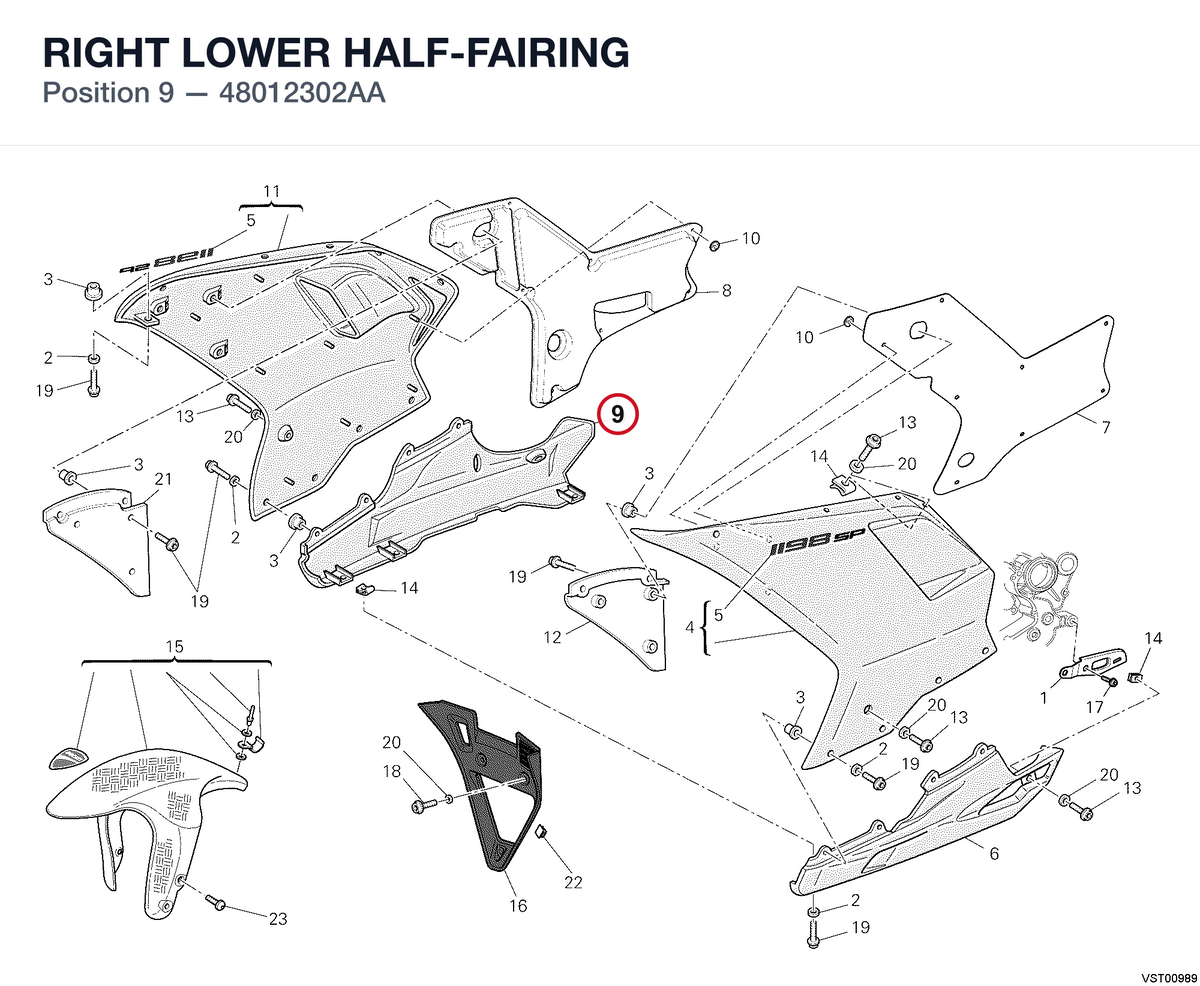 RIGHT LOWER HALF-FAIRING 48012302AA diagram position