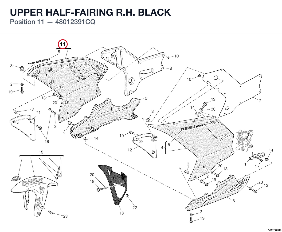 UPPER HALF-FAIRING R.H. BLACK 48012391CQ diagram position