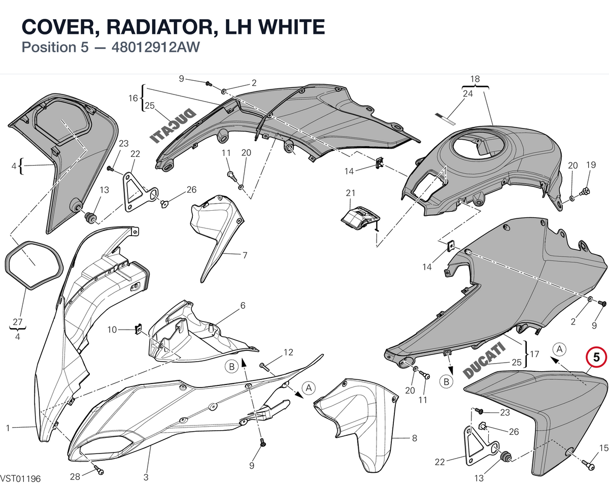 COVER, RADIATOR, LH WHITE 48012912AW diagram position