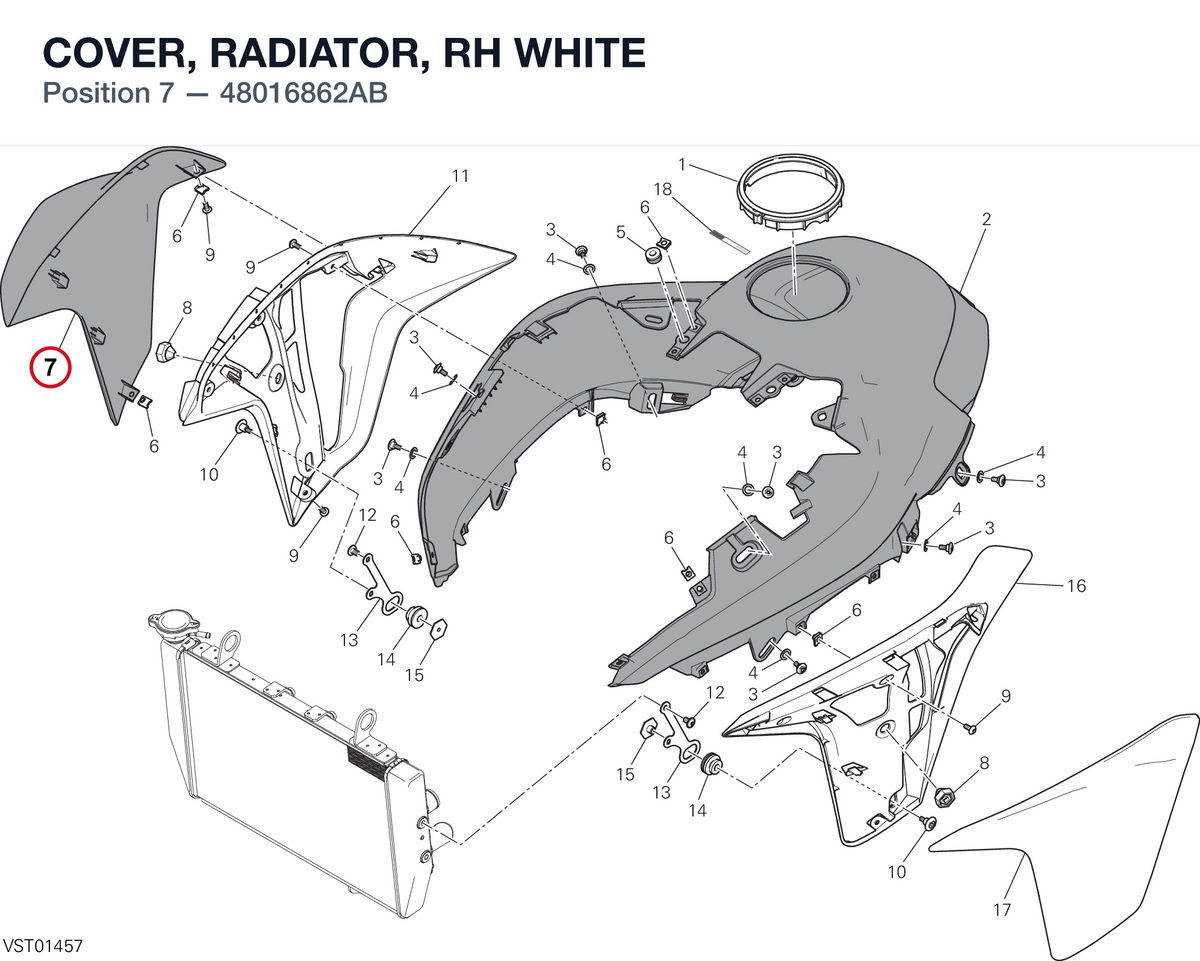 COVER, RADIATOR, RH WHITE 48016862AB diagram position
