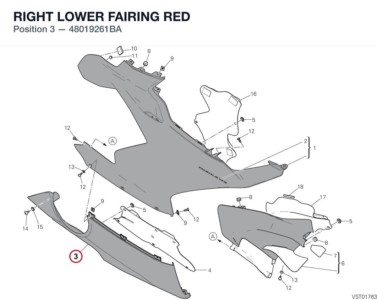 RIGHT LOWER FAIRING RED 48019261BA diagram position