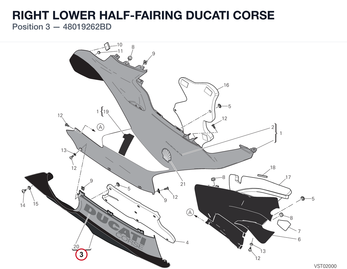 RIGHT LOWER HALF-FAIRING DUCATI CORSE 48019262BD diagram position