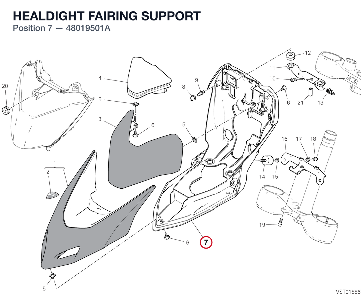HEALDIGHT FAIRING SUPPORT 48019501A diagram position
